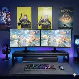 Dual Monitor Desk Riser Stand - Made From Solid Wood & Steel - thumbnail 2