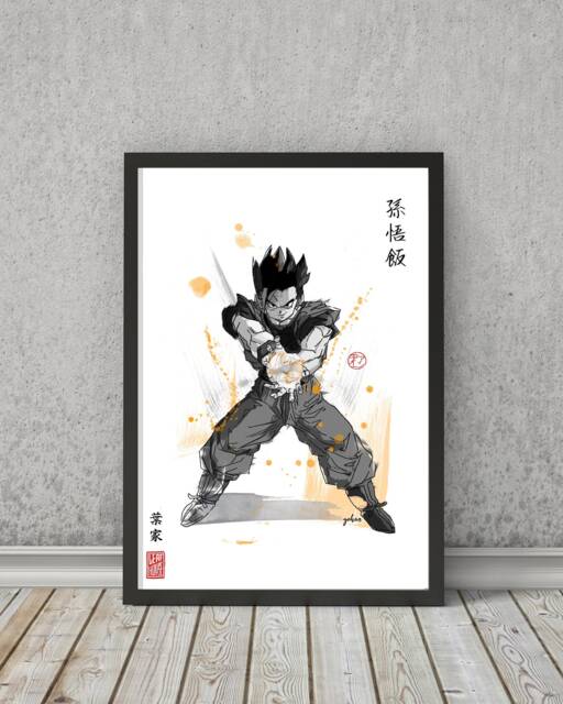 Anime Fan Art Print Sumi-E Japanese Ink Brush - image 1