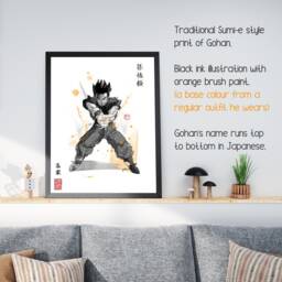 Anime Fan Art Print Sumi-E Japanese Ink Brush - thumbnail 3