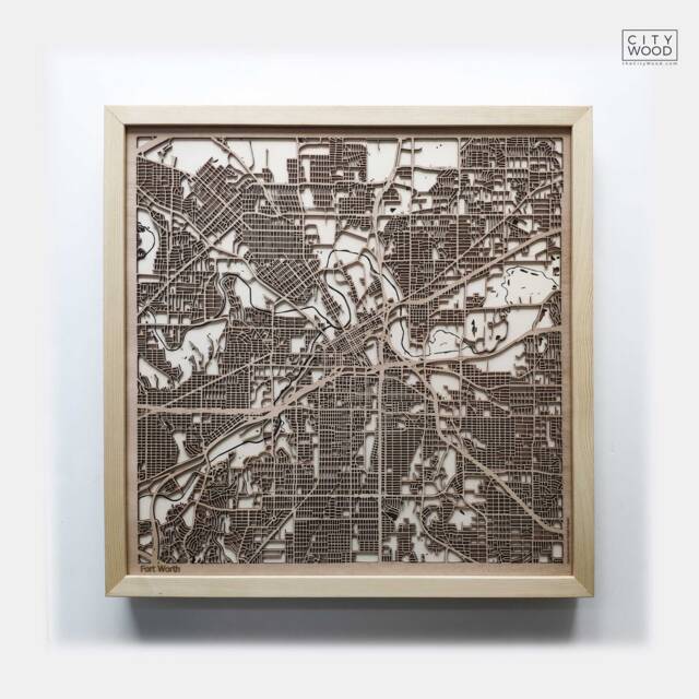 Fort Worth Wooden Map - Laser Cut City Streets, Framed 3D Wall Art - image 1