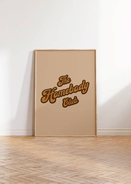 Retro 1970S The Homebody Club Print - 70S Beige Brown Orange Colour Palette, Typography, Bohemian Warm Colours - image 1