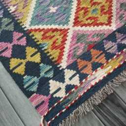 Kilim Rug Multicolour, Handmade Artisan Afghan Turkish Persian Rug, Navajo Moroccan Bohemian Flatweave, Natural Wool Dhurrie 127x84 cm - thumbnail 3