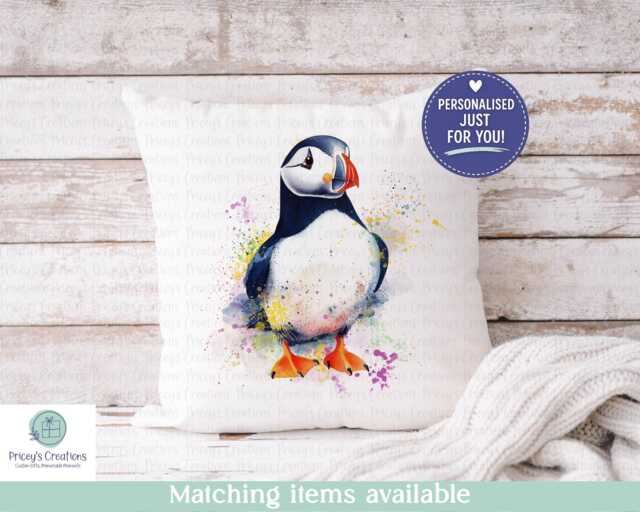 Puffin Cushion, Personalised Bird Throw Pillow - image 1