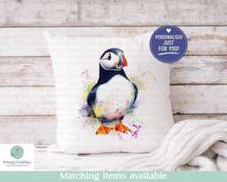 Puffin Cushion, Personalised Bird Throw Pillow - thumbnail 1
