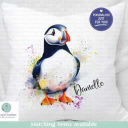 Puffin Cushion, Personalised Bird Throw Pillow - thumbnail 2