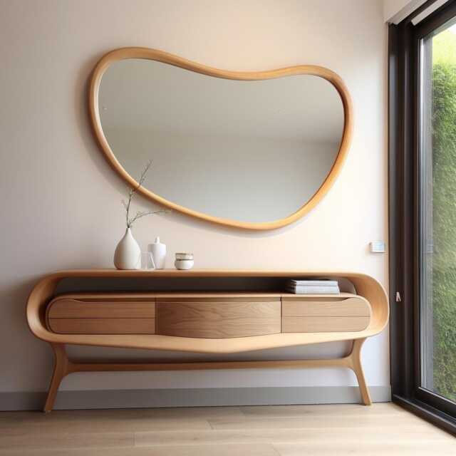 Asymmetrical Solid Wood Mirror - Organic Wall Frame Rustic Bathroom & Living Room Decor - image 1