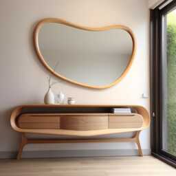 Asymmetrical Solid Wood Mirror - Organic Wall Frame Rustic Bathroom & Living Room Decor - thumbnail 1