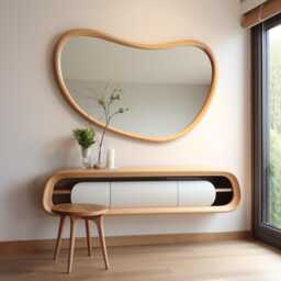Asymmetrical Solid Wood Mirror - Organic Wall Frame Rustic Bathroom & Living Room Decor - thumbnail 2