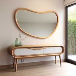 Asymmetrical Solid Wood Mirror - Organic Wall Frame Rustic Bathroom & Living Room Decor - thumbnail 3