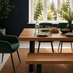 Industrial Reclaimed Dining Table & Bench On Steel Trapezium Legs, Rustic, Solid Wood - thumbnail 3