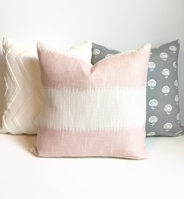 Blush Pink Ikat Striped Boho Decorative Pillow Cover - image 1
