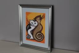Cross Stitch Framed Picture/Twisted Cats/Handmade Embroidered Picture/Cross Wall Art Decor
