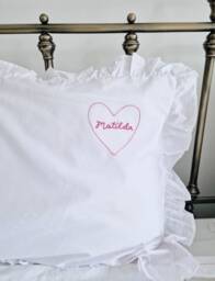 Hand Embroidered Name Pillowcase Heart Frill Personalized