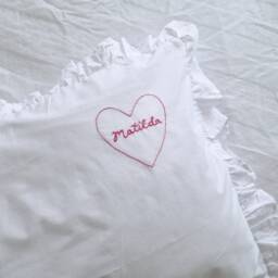Hand Embroidered Name Pillowcase Heart Frill Personalized - thumbnail 3