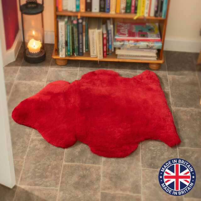 British Bright Red Shorn Clipped Sheepskin Rug Hide Luxury Super Soft Chair Pram Liner - image 1