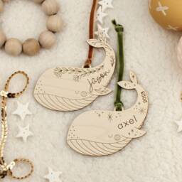 Personalized Wooden Whale Christmas Ornament Custom Name Ocean Keepsake Holiday - thumbnail 2
