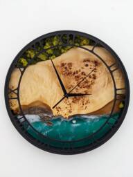 Epoxy Resin Ocean Wall Clock Wood & Moss Decor - 14 - thumbnail 1