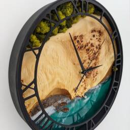 Epoxy Resin Ocean Wall Clock Wood & Moss Decor - 14 - thumbnail 2