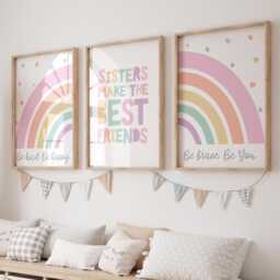 Set Of 3 Personalised Sister Prints, Shared Bedroom, Wall Art, Girls Bedroom Decor, Pastel Colours, Nursery Playroom - thumbnail 1