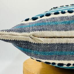 Blue Striped Tufted Pillow Cover, Linen Blend, Boho Home Decor - thumbnail 2