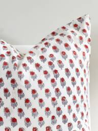 Indian Block Print Pillow Cover Floral Batik, Boho Farmhouse Decor - thumbnail 1