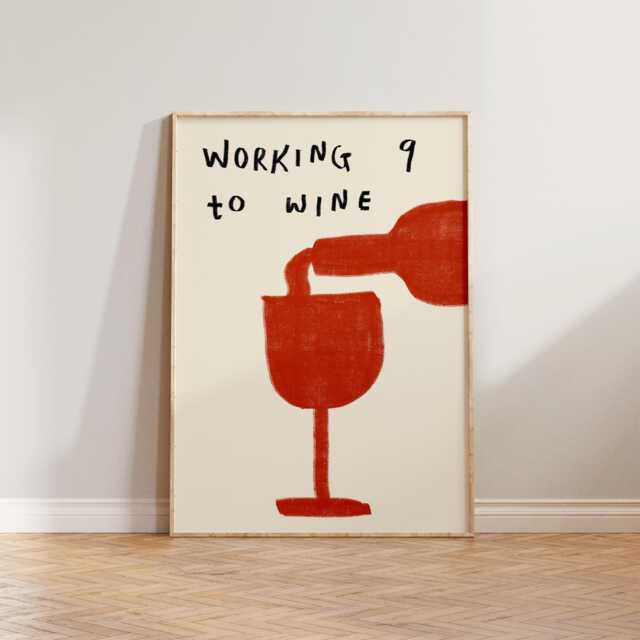 Kitchen Wall Art, Funny Wine Poster, Illustration Prints, Working 9 To Bar Drink Print - image 1