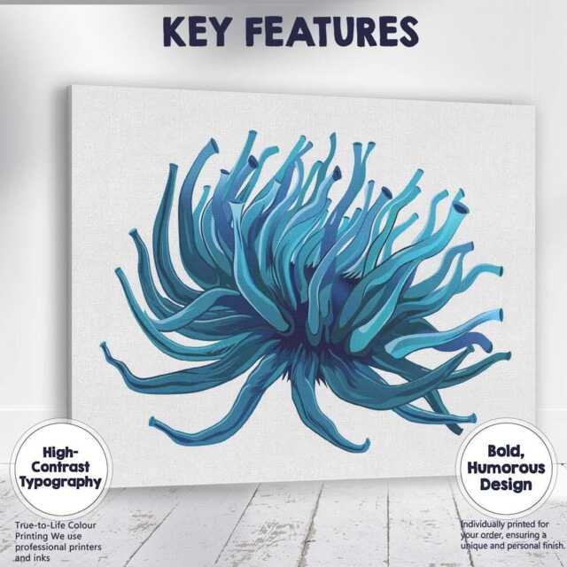 Abstract Blue Sea Anemone Ocean Marine Illustration Canvas Wall Art Print Decor Picture Ready To Hang - image 1