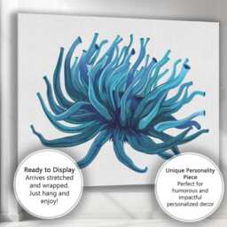 Abstract Blue Sea Anemone Ocean Marine Illustration Canvas Wall Art Print Decor Picture Ready To Hang - thumbnail 3