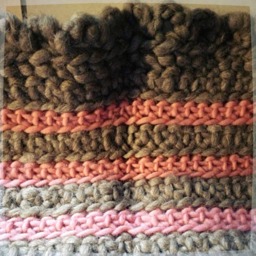 Crochet Throw Rug Or Wall Hanging in Stripes Of Butter Yellow Pink & Gray - thumbnail 4