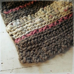 Crochet Throw Rug Or Wall Hanging in Stripes Of Butter Yellow Pink & Gray