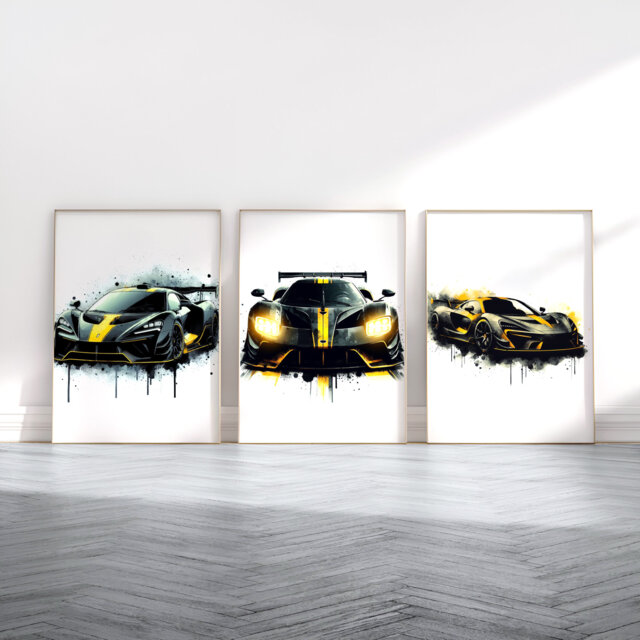 Kids Supercar Print Set - 3 Car Prints - Watercolour Painting Boys Room Wall Art Bedroom Gifts Artwork Decor - image 1