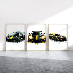 Kids Supercar Print Set - 3 Car Prints - Watercolour Painting Boys Room Wall Art Bedroom Gifts Artwork Decor - thumbnail 1