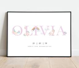 Personalized Unicorn Name Print - Baby Girl Nursery Decor - thumbnail 1