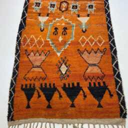 Handmade Moroccan Orange Wool Rug Authentic Berber Design - thumbnail 3