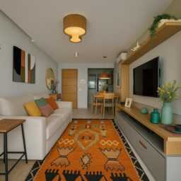Handmade Moroccan Orange Wool Rug Authentic Berber Design - thumbnail 2