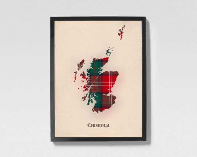 Clan Chisholm Red Scottish Tartan Map - Of Scotland Family Wall Decor, Ready To Hang - image 1