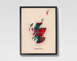 Clan Chisholm Red Scottish Tartan Map - Of Scotland Family Wall Decor, Ready To Hang - thumbnail 1