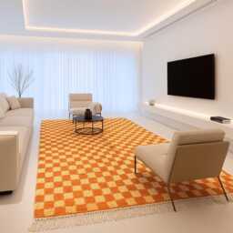 Handmade Moroccan Berber Rug Orange & White Checkered Wool Rug - thumbnail 2