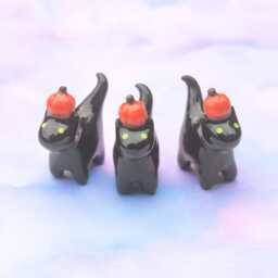Halloween Pumpkin Cat Figurine Spooky Black Kitty Desk Decor - thumbnail 3