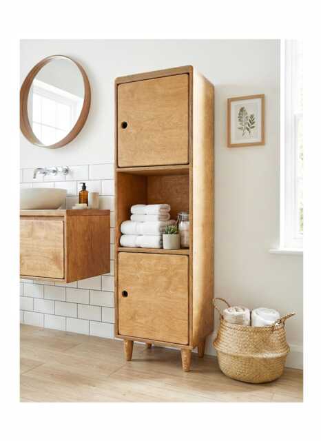 Plywood High Cabinet With Doors, Mid-Century Modern Storage Unit, Bathroom Or Hallway - image 1