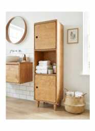 Plywood High Cabinet With Doors, Mid-Century Modern Storage Unit, Bathroom Or Hallway - thumbnail 1
