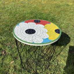 Handcrafted Flower Mosaic Table With Storage Basket - Vibrant & Functional Home Decor - thumbnail 2
