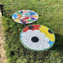 Handcrafted Flower Mosaic Table With Storage Basket - Vibrant & Functional Home Decor - thumbnail 4