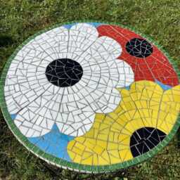 Handcrafted Flower Mosaic Table With Storage Basket - Vibrant & Functional Home Decor - thumbnail 3
