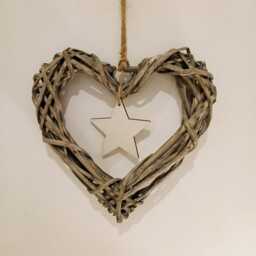 Medium Willow Wicker Open Heart Hanging Decoration With Wooden Star - The Home & Hearts Shop Rustic Wall Shabby Wedding - thumbnail 2