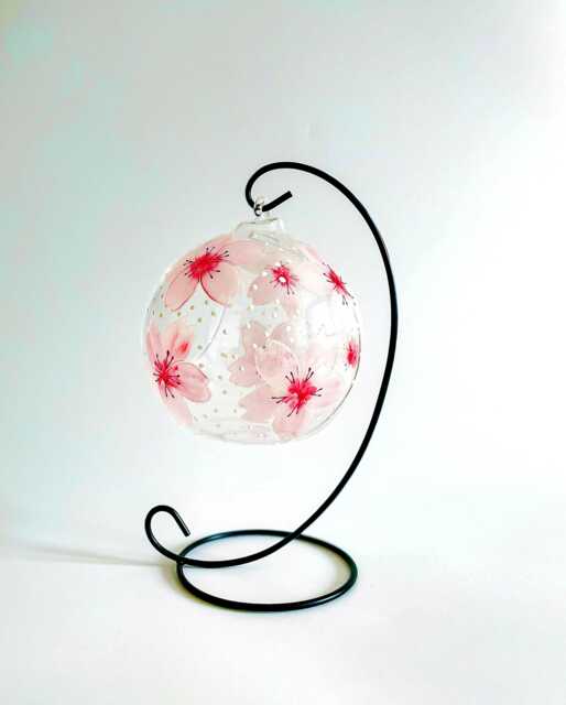 Hand-Painted Cherry Blossom Glass Candle Holder With Metal Stand - image 1