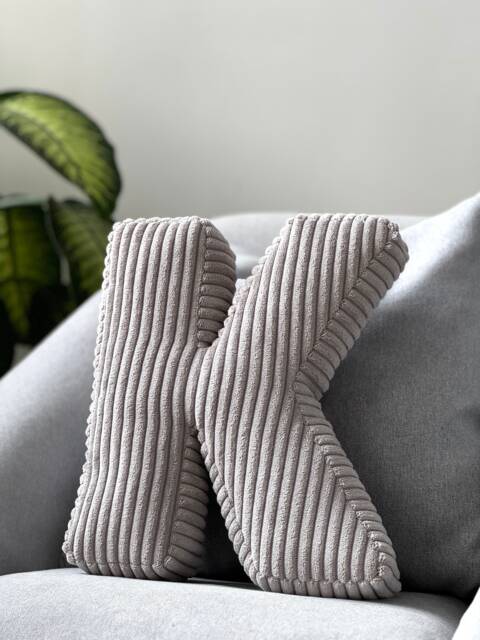Grey Alphabet Letter Pillow - Initial Corduroy Nursery Baby Room Decor - image 1