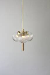 Globe Pendant Chandelier With Wooden Dowel Drop - 3 Clear Ribbed Glass Globes Brass Mid Century Modern Ceiling Mount Lighting Fixture
