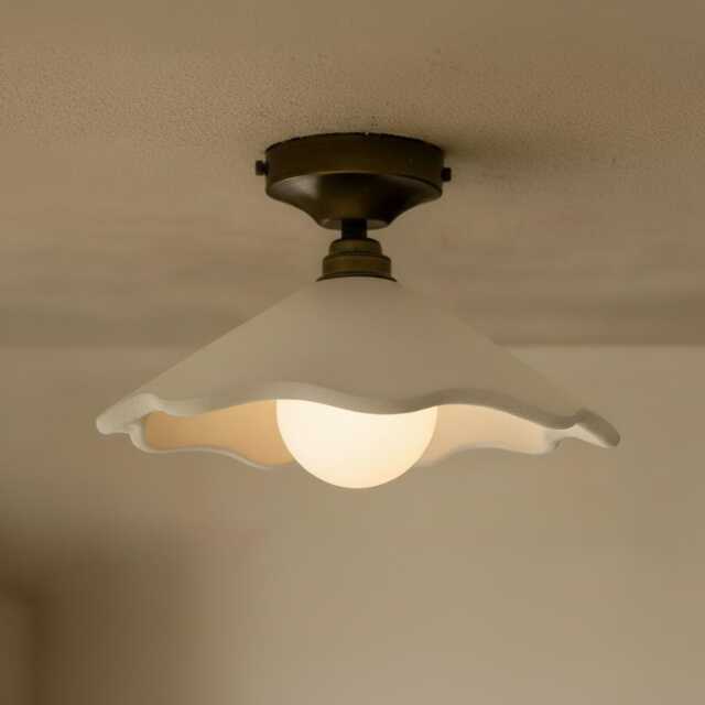 Handmade Flush Mount Ceiling Light - Hand-Carved Scalloped Plaster Lamp - image 1