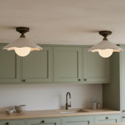 Handmade Flush Mount Ceiling Light - Hand-Carved Scalloped Plaster Lamp - thumbnail 2